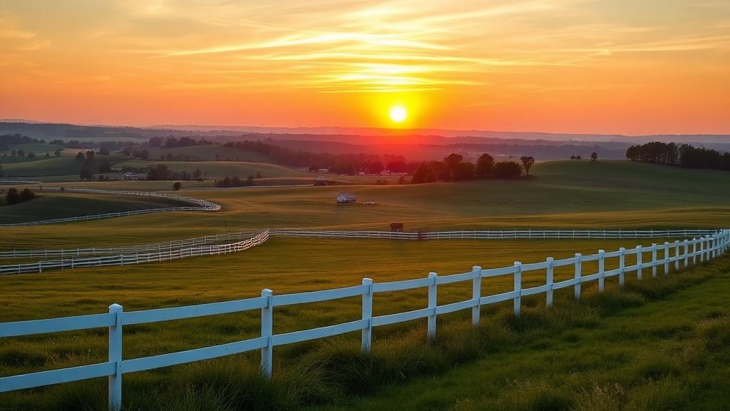 Kentucky bluegrass horse farm at sunrise — appliance repair service in Kentucky