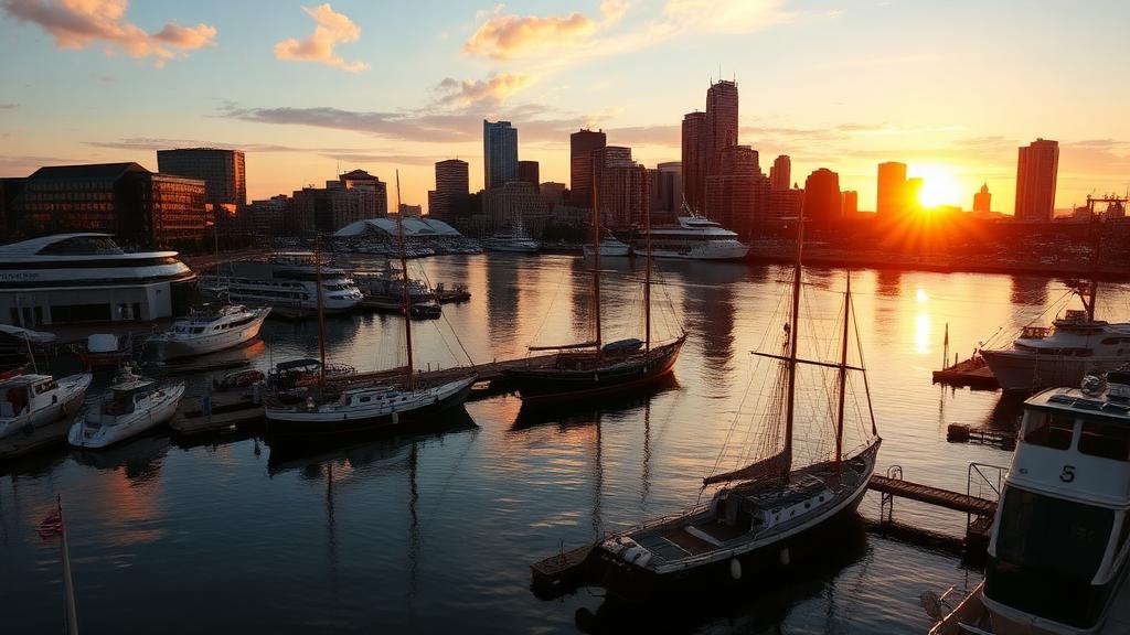 Baltimore Maryland Inner Harbor at sunset — appliance repair service in Maryland