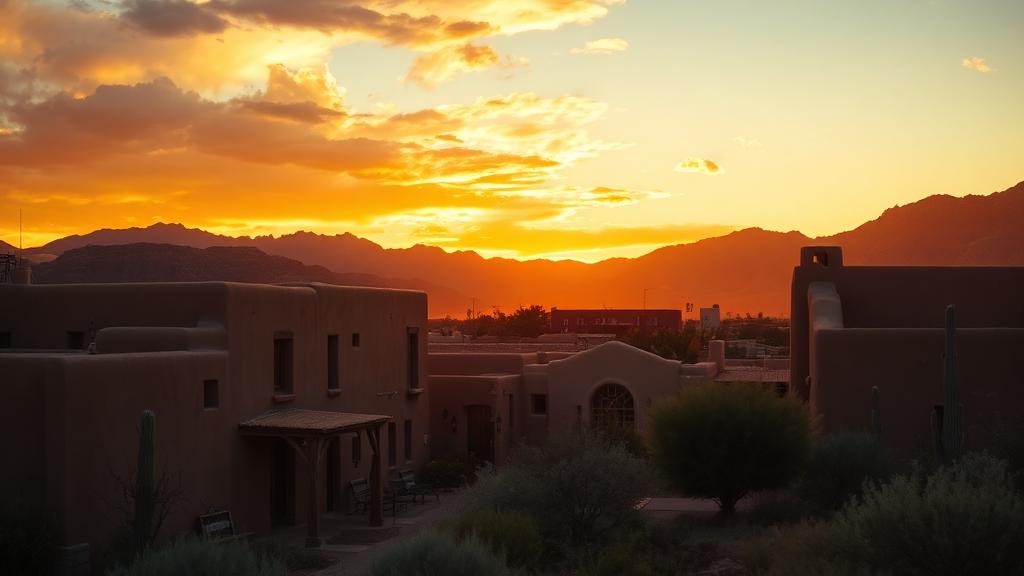 Santa Fe New Mexico adobe buildings at sunset — appliance repair service in New Mexico